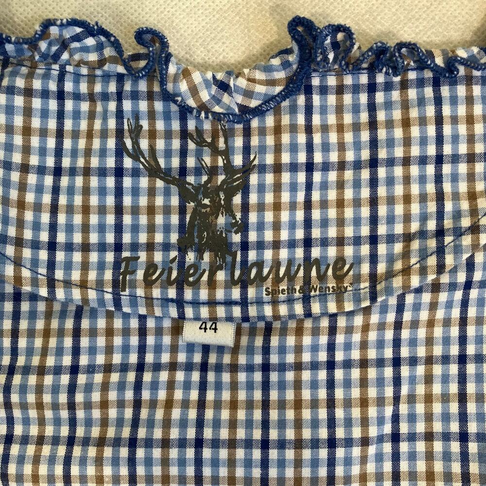 Spieth & Wensky EU 44 Feuerlaune Blue Gingham Trachten Blouse Octoberfest Tyrol - Picture 15 of 16